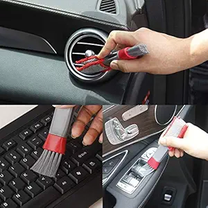 Ecomspace Car AC Vent Brush Window Blinds Dust Cleaner Duster Cleaning Brush Gray Red
