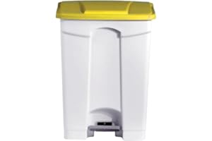 L2G - Poubelle Plastique 90 Litres - En Polypropylène - Conception aux Normes HACCP - Commande par Pédale - Deux Roulettes Arrière - Jaune