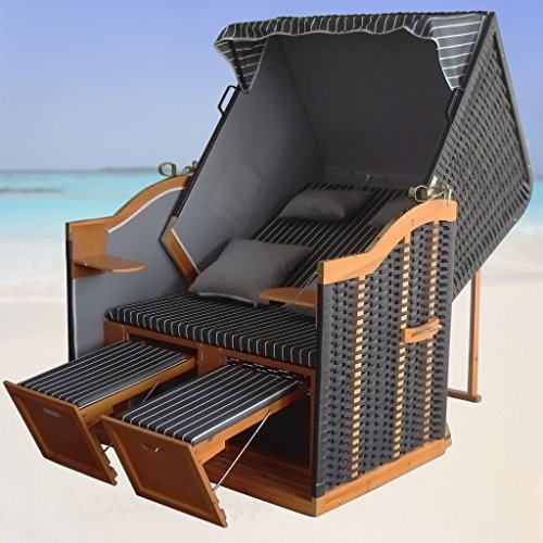 XINRO® – XY-71 – Volllieger Ostsee Strandkorb anthrazit inkl. Strandkorbhülle u. 4x Kissen, – schwarzes Polyrattan, Ostsee Strandkorb Form - 4