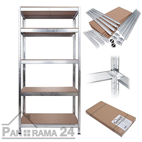 Lagerregal, Metall, verzinkt, Tragkraft 875 kg, 5 Böden, silber, 90x40x180 Steckregal Kellerregal Schwerlastregal Werkstattregal Regal