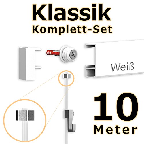 10 Meter Bilderschienen Galerieschienen – Komplett Set in weiß von Hang-it - 2