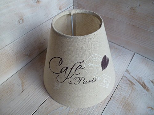 Lampenschirm Stoff Cafe de Paris Landhaus Stil beige Herz Vintage E27 Shabby - 3