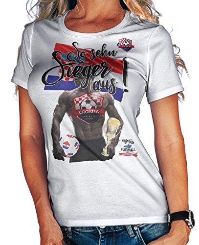 Stylotex Damen/Girlie T-Shirt So sehn Sieger aus Guy Croatia Hrvatska Kroatien, Größe:L, Farbe:weiss