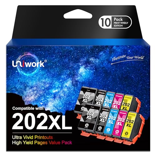 Uniwork 202XL Cartucce di ricambio compatibili per Epson 202 XL per Expression Premium XP-6000 XP-6001 XP-6005 XP-6100 XP-6105 (confezione da 10)