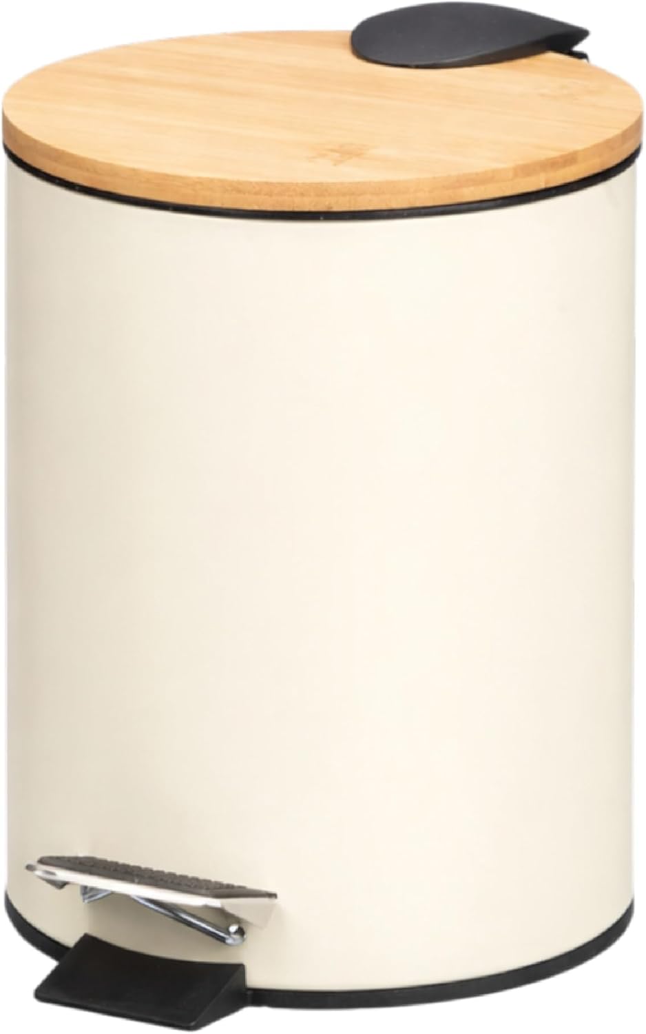 TIENDA EURASIA – Papelera Baño | Metal + Tapa de Bambú | Capacidad 3L | Medidas 17x21x23.5 cm y Cubo Interior 16.8x16.8x18.2 | con Pedal (Beige)