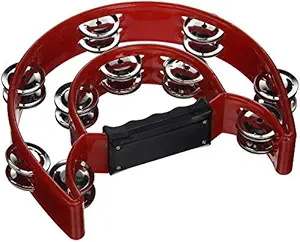 SAI MUSICAL Pro Half Moon shaped Tambourine, Double Cutaway with Double Row of Jingles (RANDOM COLOUR)