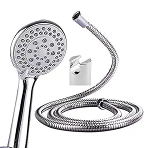 ZAP Delta 5 Flow Function ABS Hand Shower with with SS 304 Grade 1.5 Meter Flexible Hose Pipe and Wall Hook Set (Chrome)