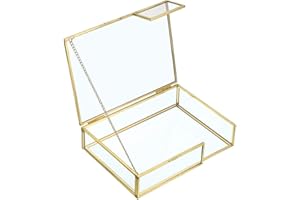 SUMNACON Scatola portagioie vintage in metallo e vetro, per foto, cartoline e piccoli quaderni, decorazione per soggiorno e stanza di lavoro (rettangolare, dorato, 18 x 13 cm)