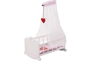 roba Lettino per Bambole "Fienchen", Accessori in Tessuto, Biancheria da Letto e Baldacchino, Legno, Bianco