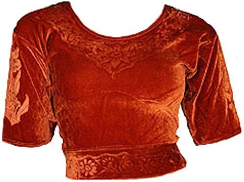 Caramel Choli (Sari Top) Velvet Top Size S to 3XL ideal for Belly dance - Brown, XXL