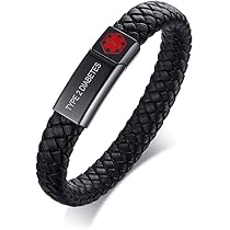 PJ JEWELLERY Braccialetto Medico In Pelle Intrecciata Con Incisione