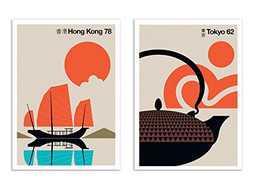 2 Art-Posters 30 x 40 cm - Duo Tokyo Hong-Kong 60's - Bo Lundberg