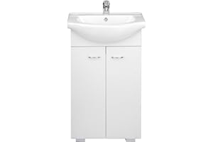 Deftrans Domodomo Armario de baño con Lavabo, 80 x 50 x 26 cm, Armario de cerámica Blanco, Armario de pie para baño pequeño, Mueble baño con Lavabo - Muebles de baño con Lavabo