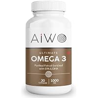 AIWO Omega-3 Fish Oil Capsules - Double Strength | 330mg EPA & 220mg DHA Essential Fatty Acids | Enteric Coated Capsules Suitable for Men & Women - 30 Softgels 3 Pack