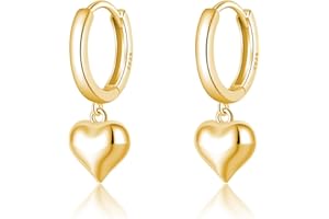 SLUYNZ Solid 925 Sterling Silver Heart Hoop Earrings for Women Teen Girls Love Hoop Earrings Huggie 8MM Heart Earrings Drop