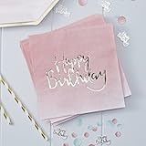 Pick and Mix - Gold Foiled Pink Ombre Happy Birthday Paper Napkins Papierserviette