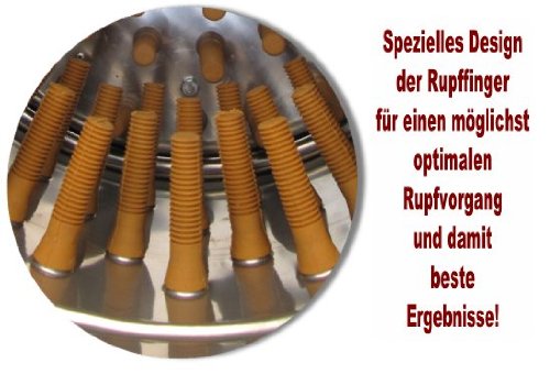 Beeketal Geflügelrupfmaschine auf Rollen „BRM1800“ für Hühner, Enten, leichten Gänsen und Puten, Nassrupfmaschine Kapazität: ca. 250 Gefügel pro Stunde mit 2-7 Tieren pro Durchgang (max. 8 kg Gesamtbelastung oder 5 kg pro Tier) – Profi Rupfmaschine mit speziell geformten Rupffingern, integrierter Wasserspülung und Auswurfrutsche - 4