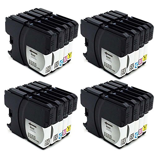 Kompatible Druckerpatronen für für Brother LC1100 LC980 XL - 20 Stück, 8 x schwarz 4 x blau 4 x rot 4 x gelb