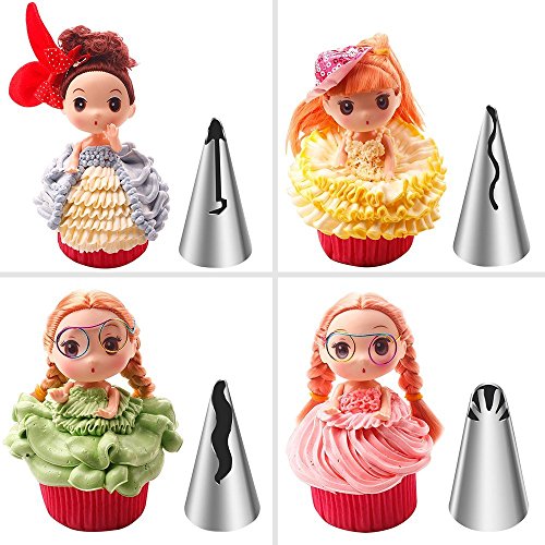 8 Russische Tulip Blume Spritzbeutel Düsen Barbie Prinzessin Rock Kleid Kuchen Dekoration Tipps DIY Teig Werkzeug & #-; 1 Silikon Spritzbeutel & #-; 1 Kupplung - 4