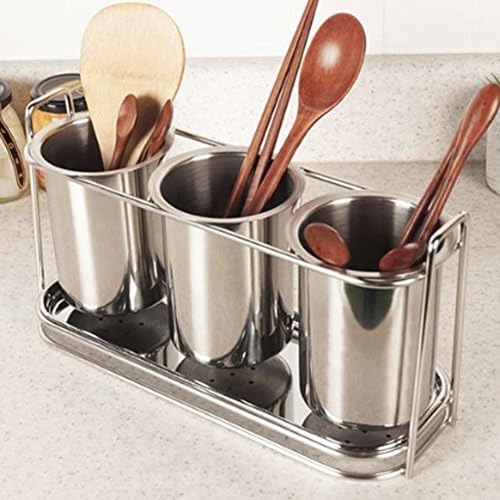 Galleon Modern Stainless Steel 3pcs Cutlery Spoon Forks Holder with Water Drain Support Tray