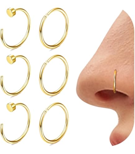 9 Faux Piercings Nez/lèvres - Acier Inoxydable, Or/argent/noir, Ajustable, Sans Perçage, Pour Septum Et Lèvres