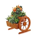 Garten Dekoration Pflanzkübel mit Wagenräder aus Holz 44 cm × 42 cm x 40 cm (B x L x H)