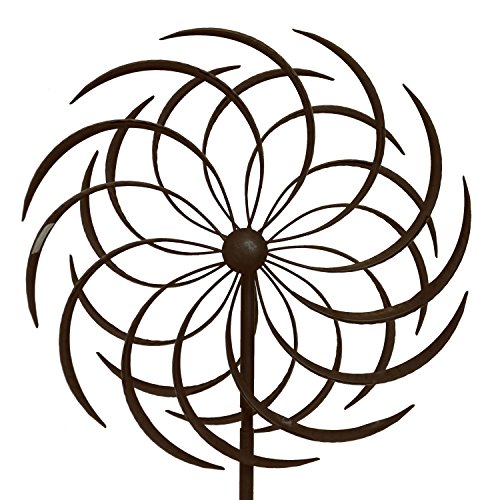 Doppel Windrad mit Standstab inkl. Erdspieß Antikbraun H208cm Metall Windmühle Windspiel Gartendekoration - 4