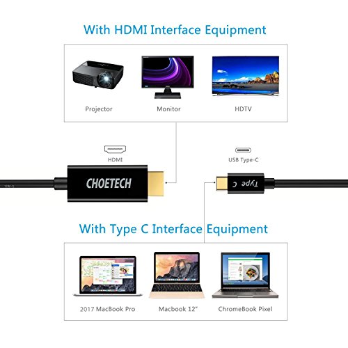 USB Typ C auf HDMI Kabel (10ft/3m), CHOETECH USB 3.1 Typ C (Thunderbolt 3 kompatibel) zu HDMI 4K&30Hz Kabel für Samsung Galaxy S8 / S8 Plus, 2016 MacBook Pro, 2015 MacBook, ChromeBook Pixel und mehr - 4