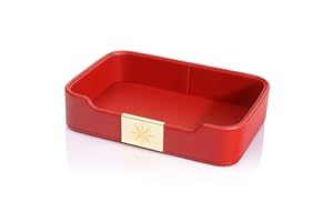 SANZIE Luxuriöses Leder-Tablett, Schreibtisch-Aufbewahrung, Catchall-Organizer, dekoratives Tablett für Eingangstisch, zum Halten von Schmuck, Uhren, Geldbörse, Zuhause und Bürozubehör (rot)