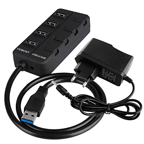 Vemont super speed 4-Port USB 3.0 Hub mit Netzteil und Ein/Aus-Schalter für Apple MacBook/ MacBook Air/ MacBook Pro/ Mac Mini/ iMac/ MacPro/ Windows Laptops und Ultrabooks