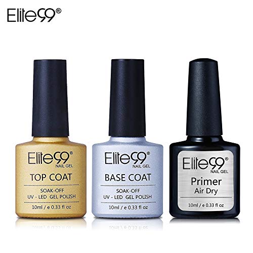 Base Top Coat Semi Permanent Elite99 Vernis à Ongles Vernis Semi Permanent UV LED Soak Off Nail Polish avec Primer Vernis gel 10ml