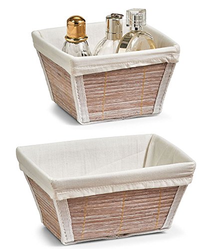 Zeller Aufbewahrungskorb Bamboo 2er Set, 14 x 14 x 9 cm rechteckig und 19 x 14 x 9 cm quadratisch, Bambus und Stoff; als Brotkorb oder Deko-Körbchen für Bad-Utensilien