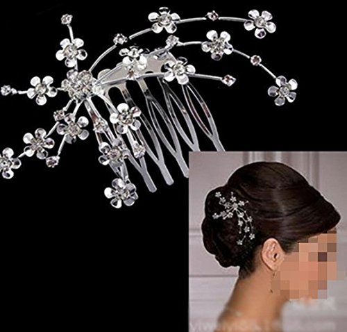 Musuntas Brautschmuck Haarkamm Haarschmuck Perlen warm Weiß Kristall klar Blumen Strass kämmen Tiara