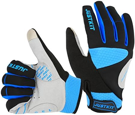 JUSTKIT Cycling Gloves Touch Screen Full Finger Gloves Mountain Bike Gloves Road Racing Bicycle Gloves Gel Pad Riding Gloves Work Gloves For Women and Men (Blue, Medium)