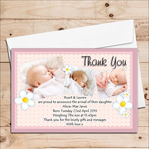 10 Personalised Baby Girl Birth Announcement Thank You PHOTO Cards N70
