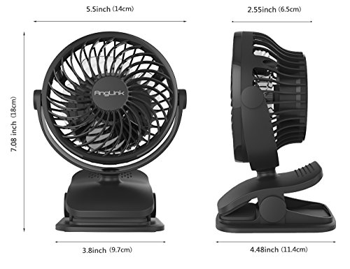 AngLink mini USB Clip Ventilator mit Batteriebetrieben mini Tischventilator Fan | 4 Geschwindigkeitsmodi, Beliebige Rotation | PC, MAC, Notebook optimal für den Schreibtisch, Kinderwagen, Rollstuhl, Schlafzimmer, Camping - 6
