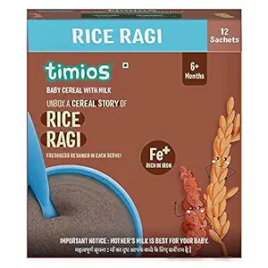 Timios Baby Cereal with Milk, Rice& Ragi- from 6+Months|Insant and Healthy Food for Babies|300gm