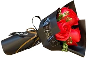 SQUAREZHENBO Lot de 3 savons rouges roses - Savon parfumé à la flore - Bouquet de rose - Savon à l'huile essentielle végétale - Cadeau pour anniversaire/mariage/Saint-Valentin/Fête des mères