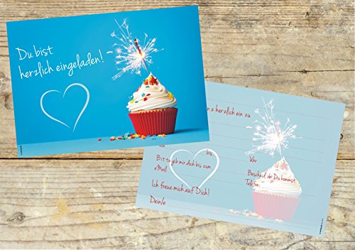 12 Einladungskarten „Muffin Cupcake“ Geburtstag Kindergeburtstag Wunderkerze, Glitzer, Glitter, Herz / Geburtstagseinladungen Einladungen Kinder Jungen Mädchen Einladungstext Vorlagen Karten Set - 3