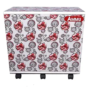 AMMU Wooden Trolley with Battery Tray for Inverter Battery White & Red Flower Print