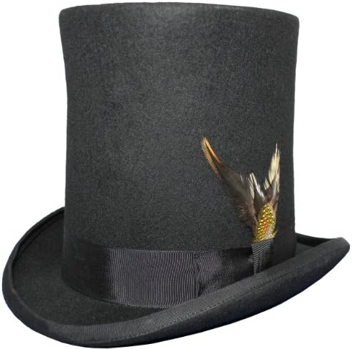 Gents LINCOLN High Top Hat - 100% Wool - Satin Lined - Removable Feather