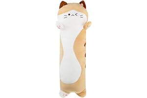 MUZIRI KINOKOO 70 cm Largo Gato Peluche Kawaii Cojín Juguete de Peluche Suave Cojín Animal para Ropa de Cama, Oficina, Regalo de cumpleaños marrón