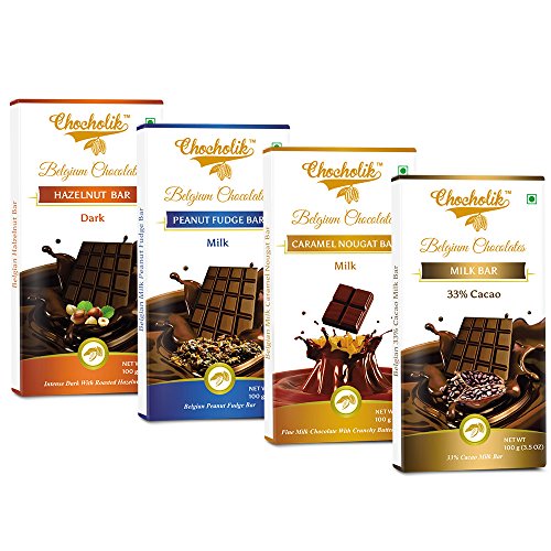 Chocholik Belgium Chocolate - Chocolates Luscious Chocolate Bars, 4 x 100gms RS.1199 (50.00% Off) - Amazon