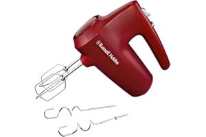 Russell Hobbs batteur électrique [batteur et mixeur à main] Rouge Desire (5 vitesses + turbo, 2 fouets et crochets pétrisseurs chromés lavables au lave-vaisselle, ergonomique, socle, 350 W) 27152-56