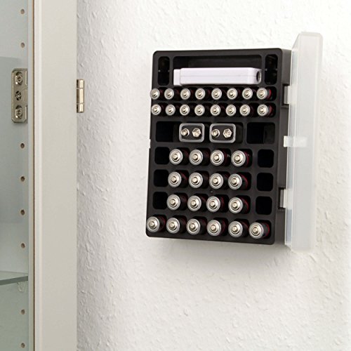 ANSMANN Premium Batteriebox für 48 AA, AAA und 9V Block Akkus und Batterien – Aufbewahrungsbox zum Schutz und Transport + Akkutester - 6