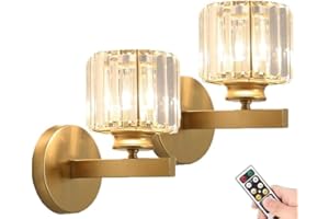 ANUOMY Battery Operated Sconces Wall Lighting Set of 2,Non Hardwired Rechargeable Wall Lights Fixture with Remote,Modern Glass Shade Wall Lamp Gold for Bathroom Bedroom Living Room Fireplace