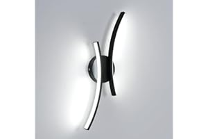 Goeco Applique da Parete LED 20W 44CM 6500K Luce Fredda Lampada da Parete Curva in Acrilico per Camera da Letto, Soggiorno, Corridoio, Nero