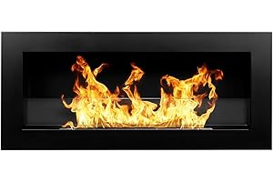 DIVINA FIRE Chimenea de bioetanol de pared o empotrada Livorno Negro L 90 x P 12 x H 40 con cristal