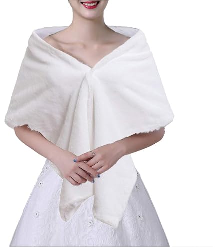 CanB Scialle da donna in finta pelliccia anni '20, scialle da sposa e bolero, coprispalle in finto visone, per donne e ragazze, bianco, 59 inches*14.2inches
