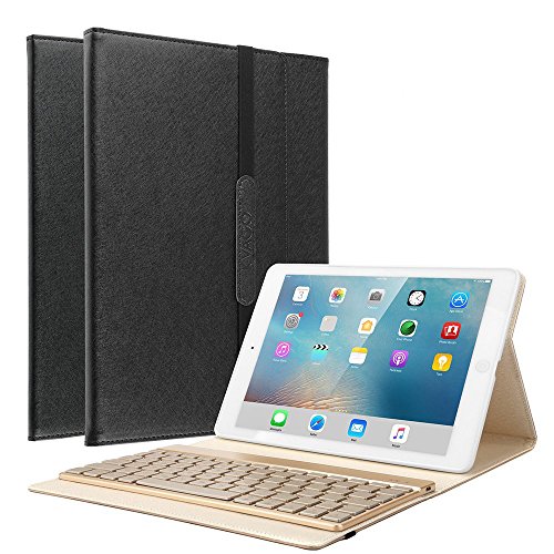 kvago iPad Air Tastatur Schutzhülle Hintergrundbeleuchtung + HD Displayschutzfolie + Eingabestift Aluminium-Finish Kunststoff Hartschale Kabellose Bluetooth-Tastatur Folio Case Smart Cover für Apple iPad Air Tragetasche Fall mit Tastatur 7 Farben Hintergrundbeleuchtung Schlüssel schwarz Detachable Keyboard Case Fashion Style - Black